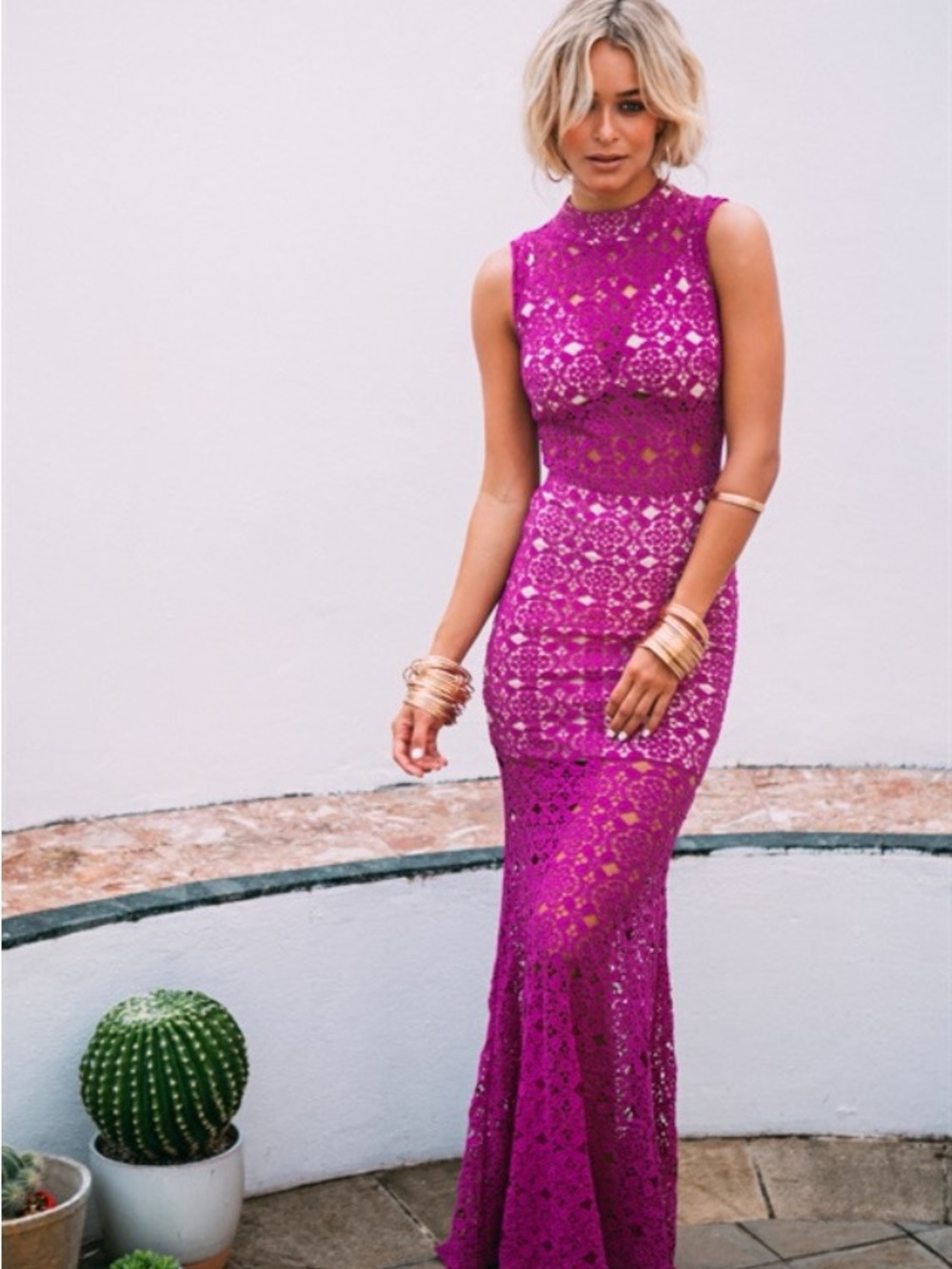 Sabo Skirt Hot magenta crochet Maxi Dress NWT runs like xxs
